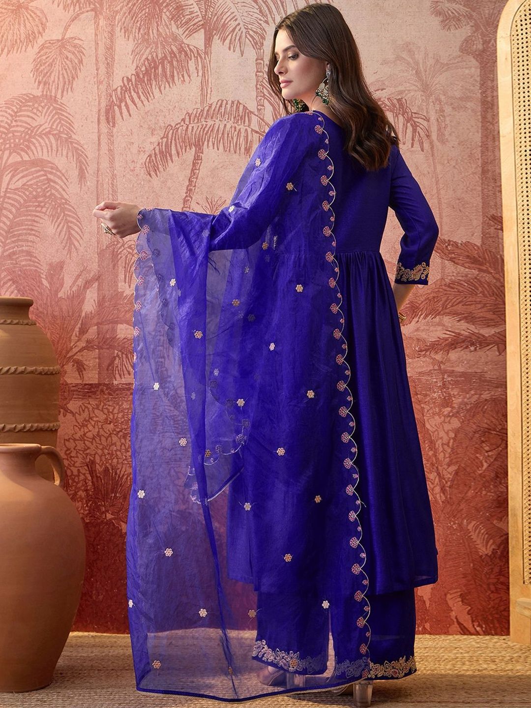 Dhiyona SN Embroidered Round Neck Kurta Palazzos & Dupatta