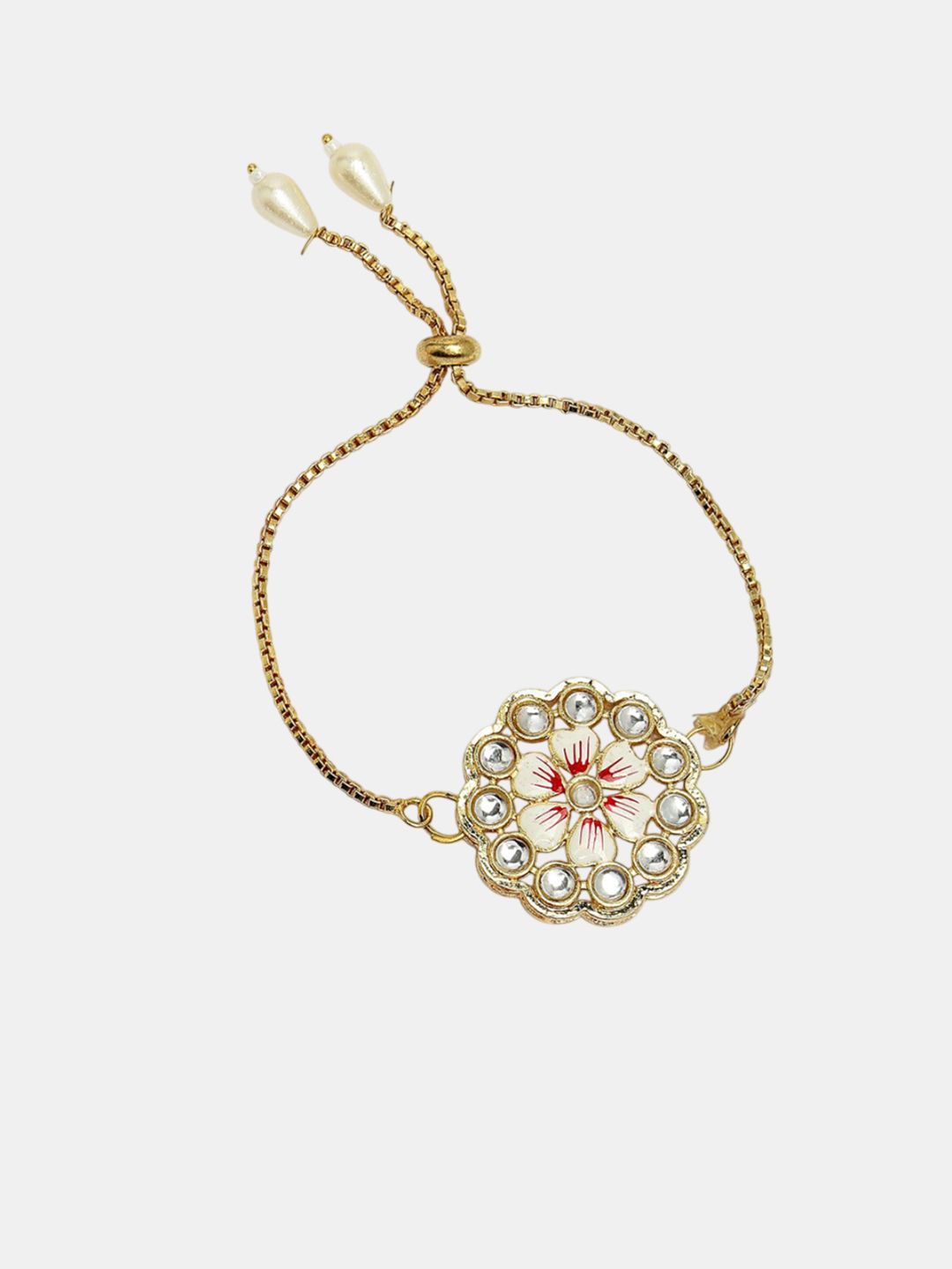 Dhiyona Kundan Studded & Beaded Floral Bhaiya Bhabhi Rakhi With Roli