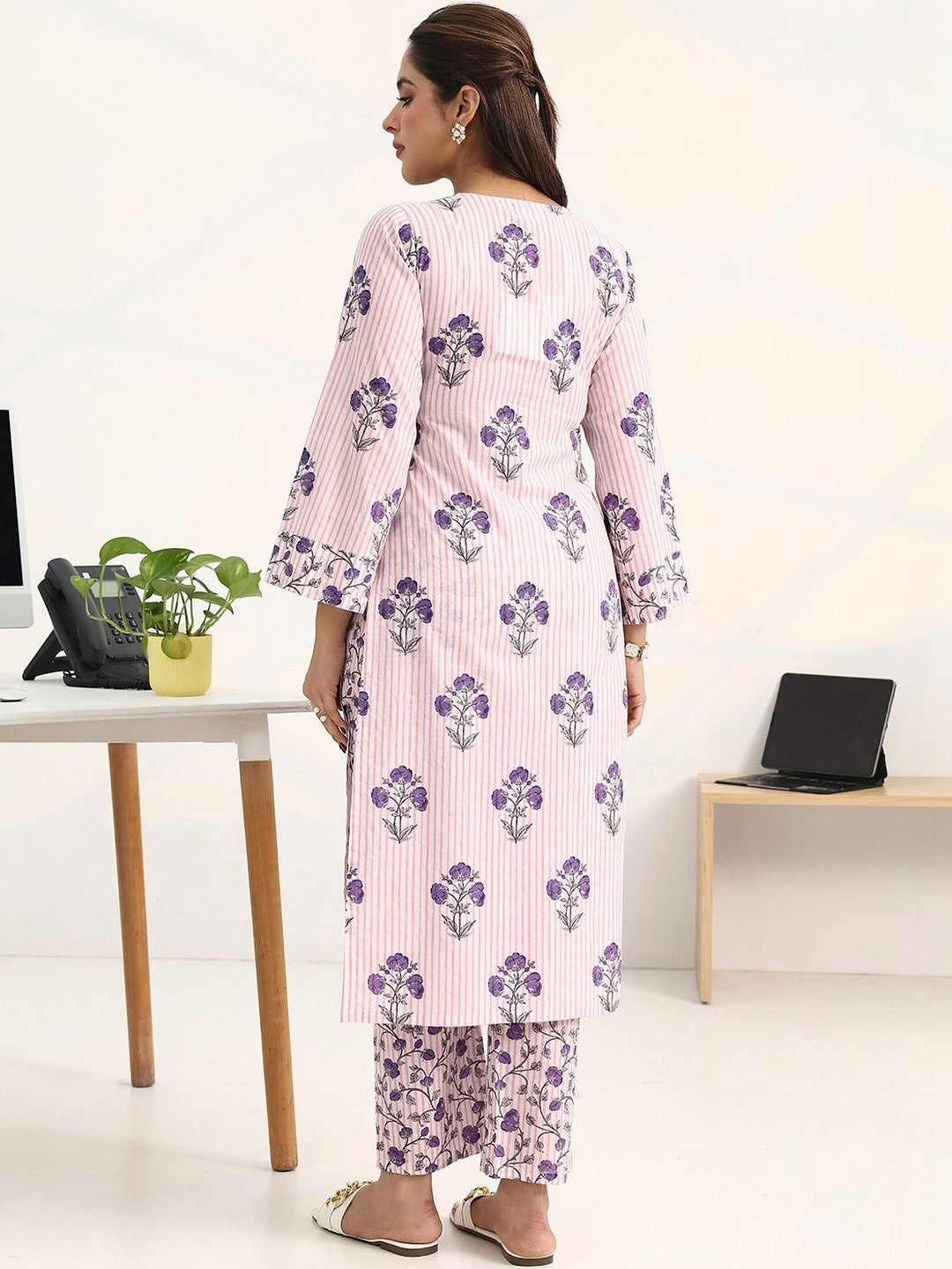 Libas Purple Floral Printed Straight Kurta Set