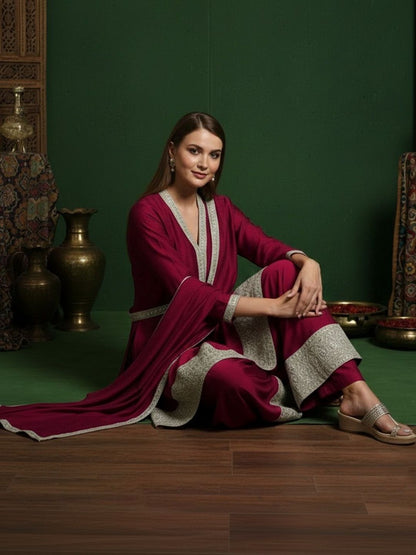 Dhiyona SN Embroidered V-Neck Kurta & Sharara With Dupatta