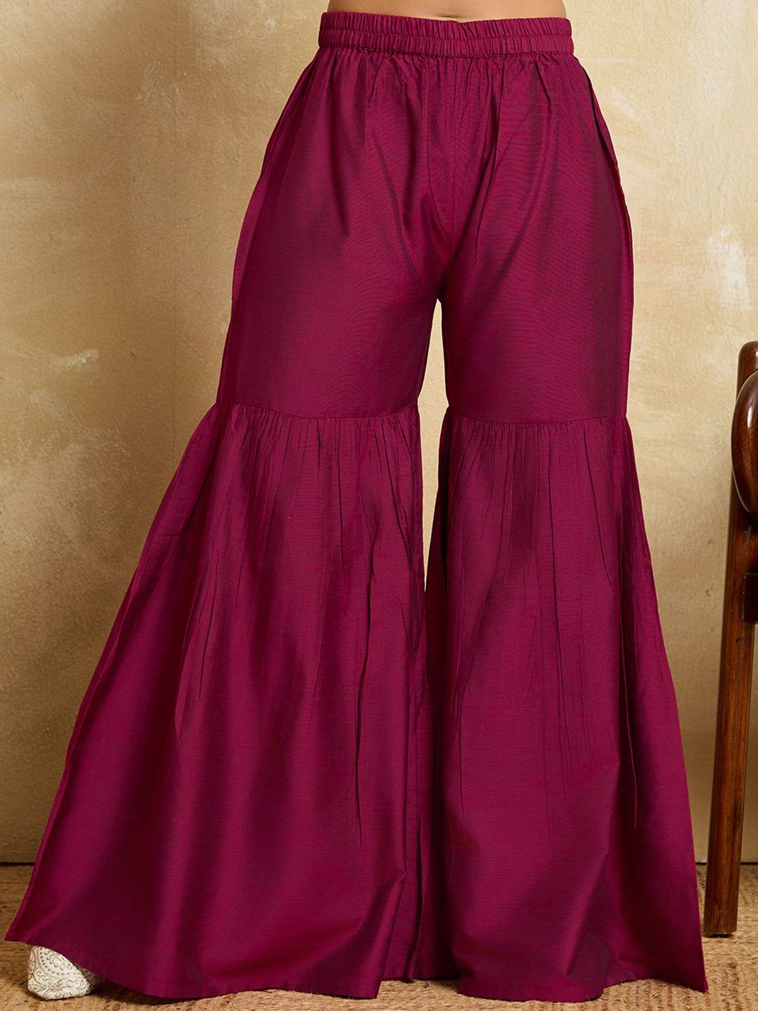 Dhiyona HOP Floral Embroidered Mandarin Collar Sequinned Kurta With Sharara & Dupatta