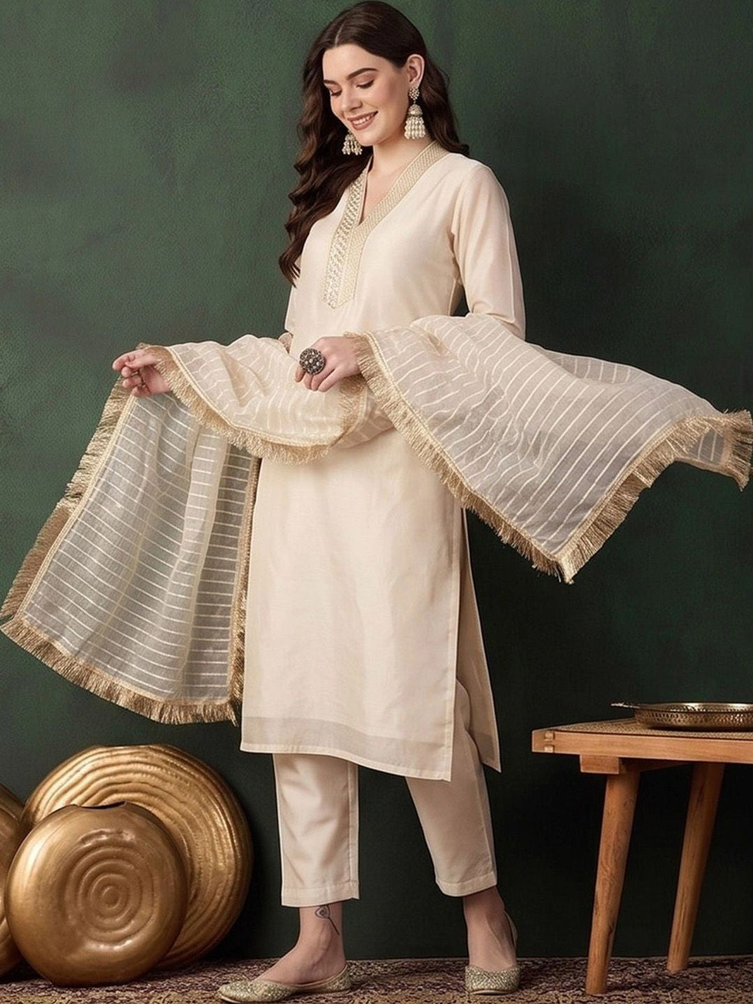 Women Regular Kurta with Trousers & With Dupatta