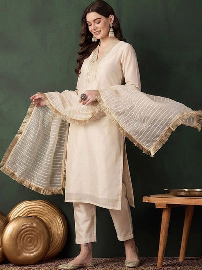 Women Regular Kurta with Trousers & With Dupatta