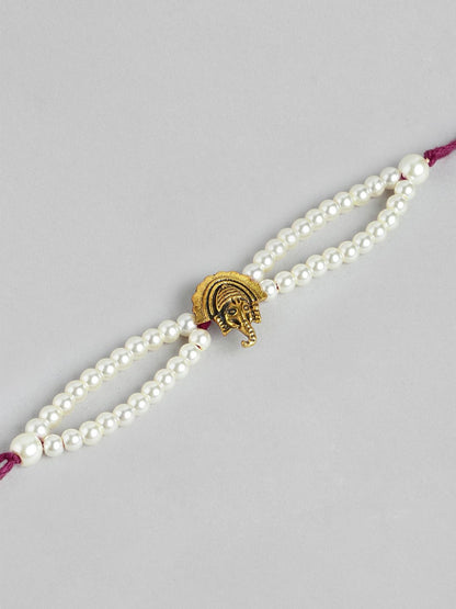 Dhiyona Unisex Set of 2 Beaded Bhai Bhabhi Rakhis With Roli & Chawal
