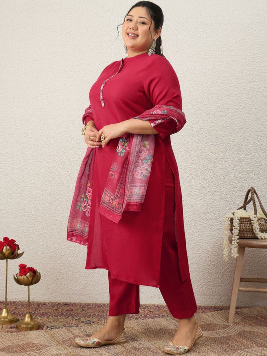 Dhiyona Women's Ethnic Motifs Regular Thread Work Kurta with Trousers & With Dupatta