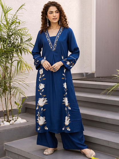 Dhiyona SN Women's Floral Printed sequins Embroidered A-Line Kurta Set