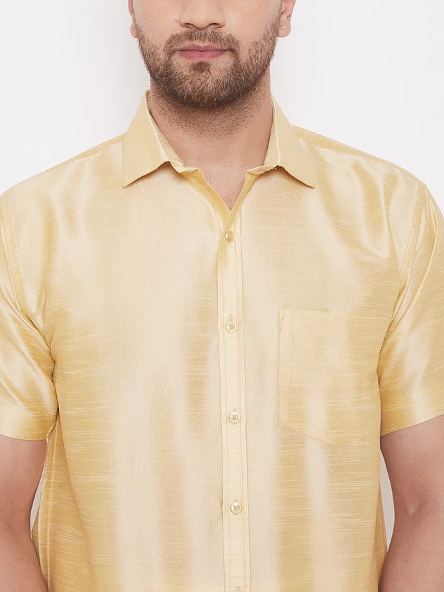 Men's Gold Silk Blend Straight Ethnic Shirt