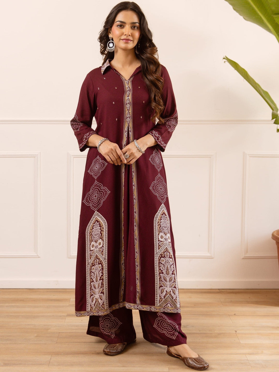 Dhiyona SN Printed Shirt Collar Kurta & Palazzos
