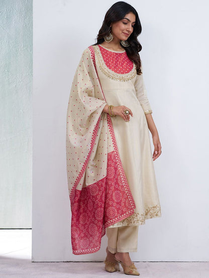 Dhiyona CH Women Floral Embroidered A-Line Kurta with Trousers & Dupatta