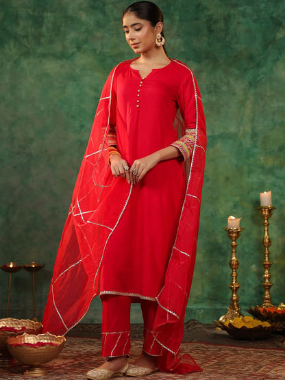 Dhiyona RR Women's Round Neck Gotta Patti Kurta With Trousers & Dupatta