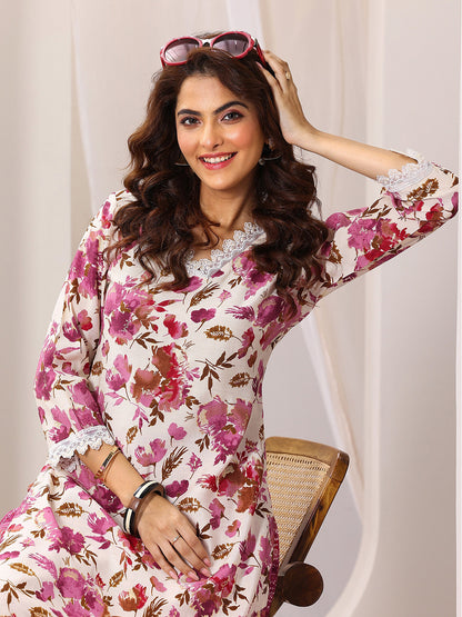 Women Floral Printed Regular Kurta with Trousers