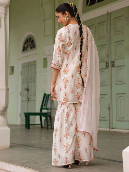 Dhiyona SC Floral Printed Gotta Patti Chanderi Silk Kurta With Sharara & Dupatta
