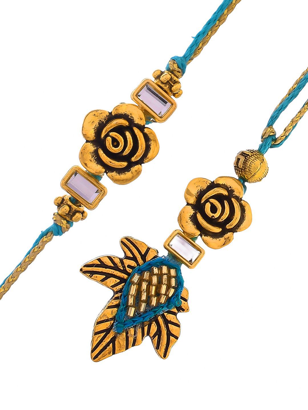 Dhiyona Gold-Toned Beaded Bhaiya Bhabhi Thread Rakhi