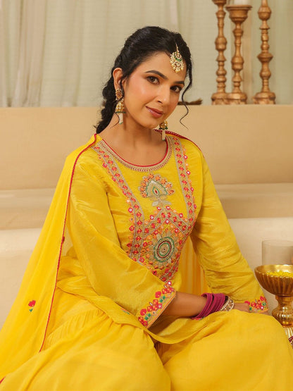 Dhiyona SC Women Ethnic Motifs Embroidered Kurta with Sharara & Dupatta
