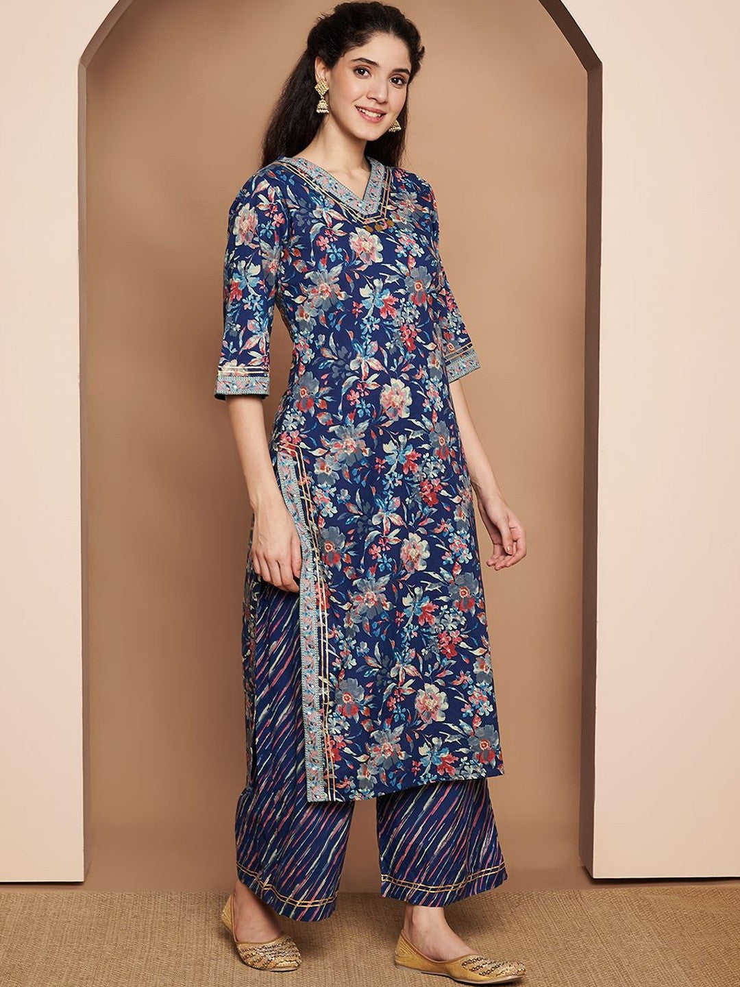 Women Floral Printed Regular Pure Cotton Kurta with Palazzos