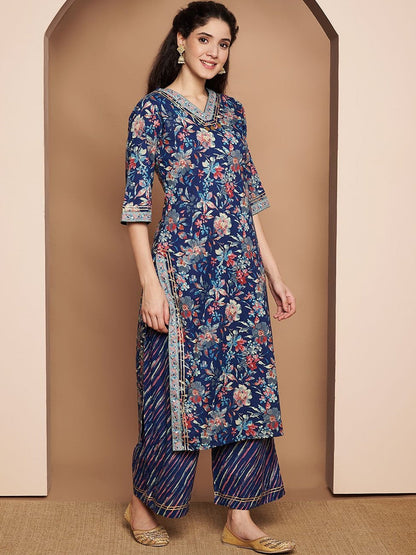 Women Floral Printed Regular Pure Cotton Kurta with Palazzos