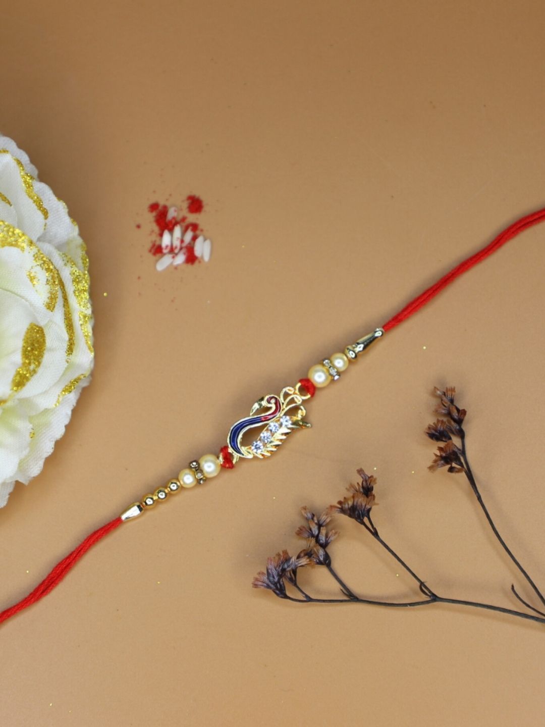 Dhiyona Thread Rakhi With Roli Chawal & Greetings Card