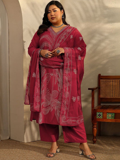 Dhiyona Women's Plus Size Ethnic Motifs Printed Kurta with Trousers & Dupatta