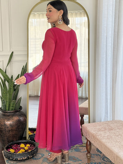 Dhiyona KL Ombre Printed Anarkali Kurta With Trousers And Dupatta