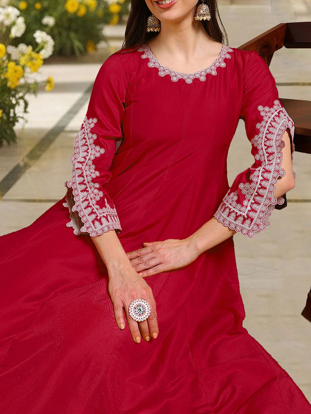 Dhiyona KL Floral Embroidered Anarkali Kurta with Trousers & Dupatta