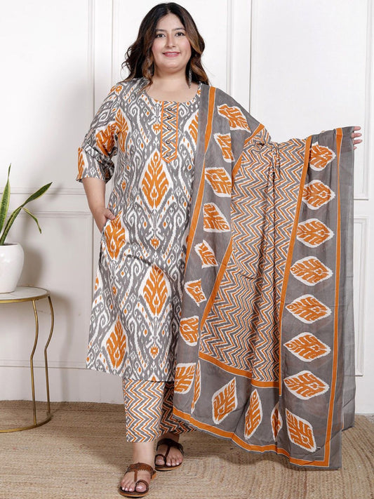 Dhiyona KL Women Ethnic Motifs Printed Regular Sequinned Pure Cotton Kurta with Trousers & With Dupatta