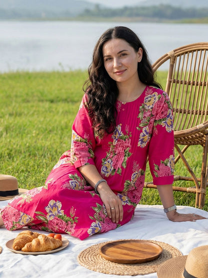 Women Floral Printed Regular Pure Cotton Kurta with Trousers