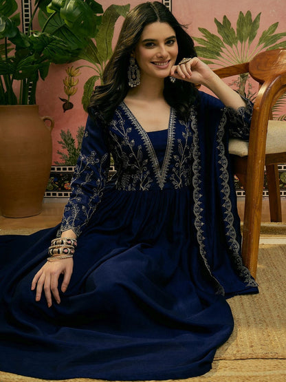 Embroidered V-Neck Kurta & Trousers Kurta Sets