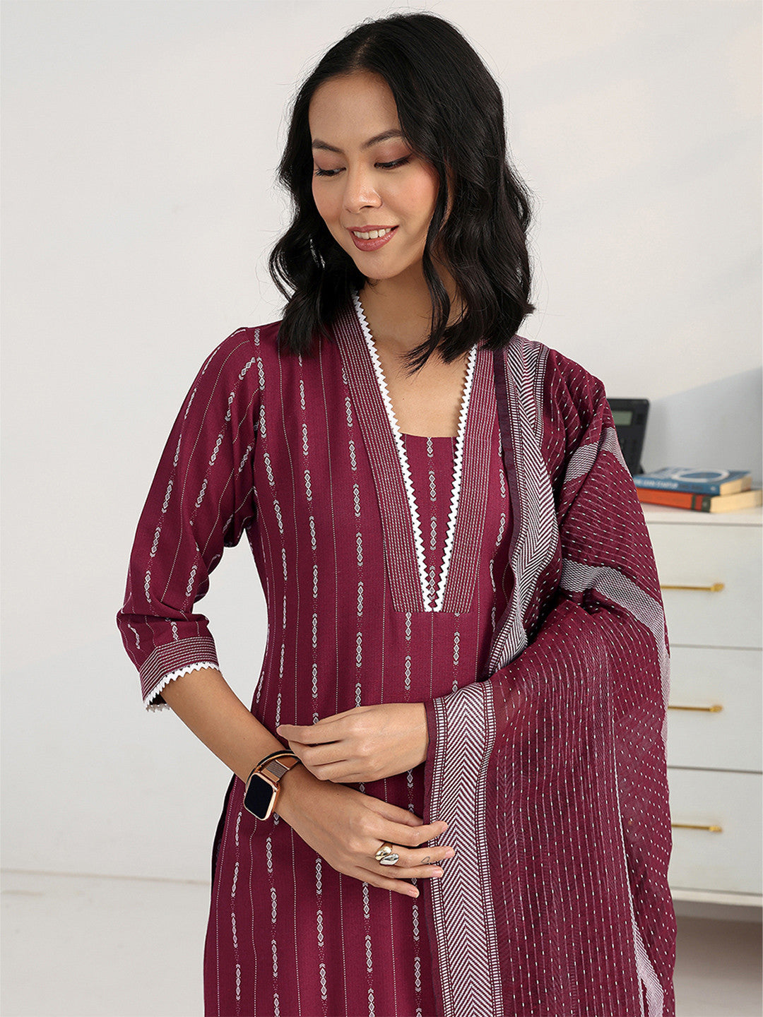 Women Printed Regular Kurta with Trousers & With Dupatta