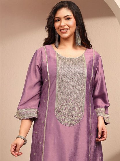 Dhiyona Women's Ethnic Motifs Embroidered Regular Thread Work Kurta with Palazzos & With Dupatta
