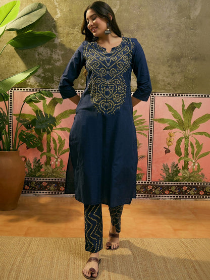 Printed Pure Cotton Round Neck Kurta & Trousers With Dupatta