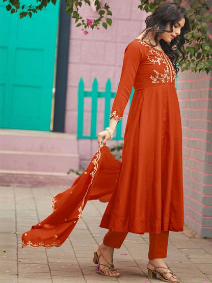 Women Ethnic Motifs Embroidered Regular Thread Work Kurta with Trousers & With Dupatta