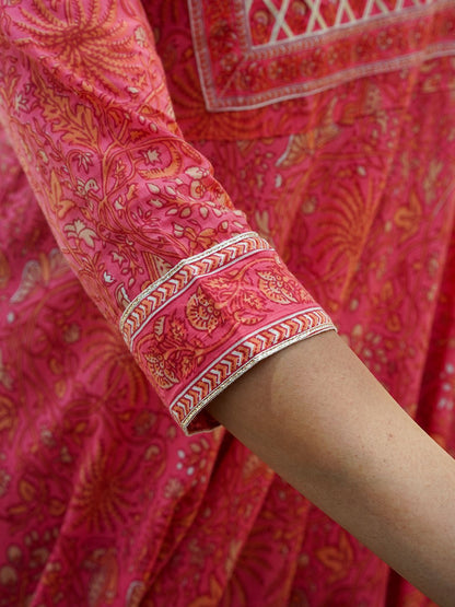 Dhiyona KL Floral Printed Regular Pure Cotton Anarkali Kurta with Trousers & Dupatta