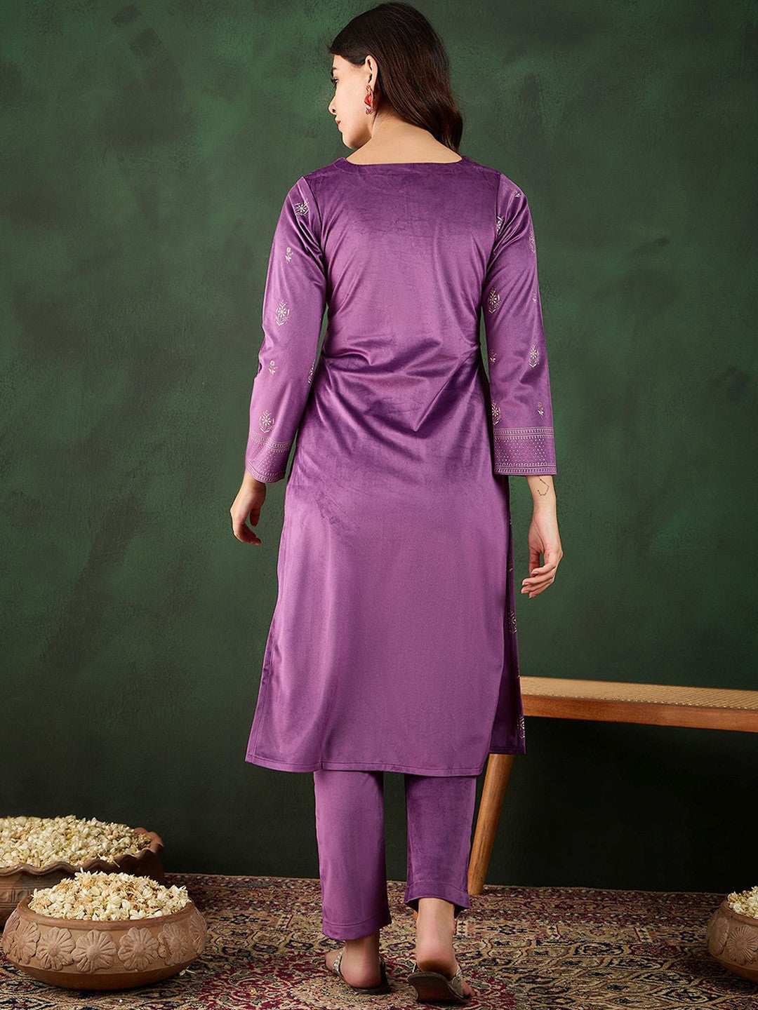 Floral Printed Winter Heavy Velvet Kurta & Trouser