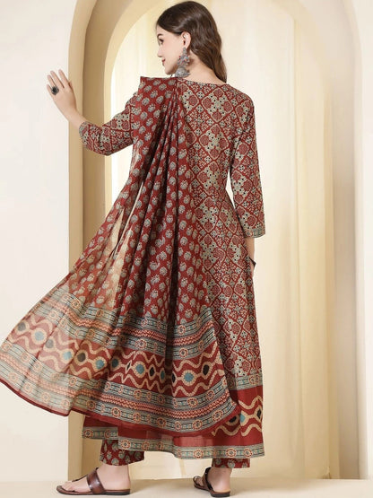 Women Ethnic Motifs Printed Regular Pure Cotton Kurta with Palazzos & With Dupatta