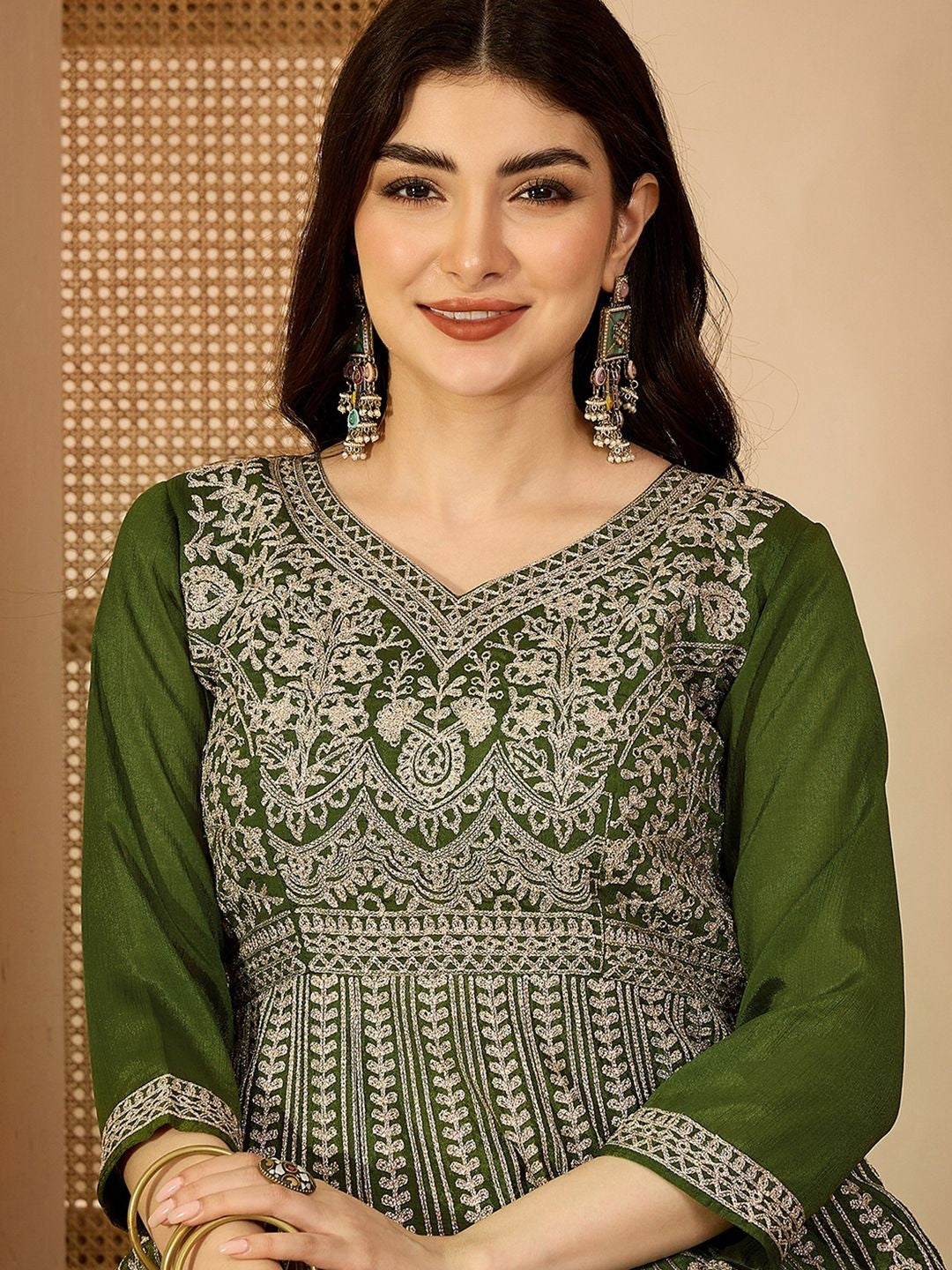 Embroidered V-Neck Straight Kurti & Palazzos Sets