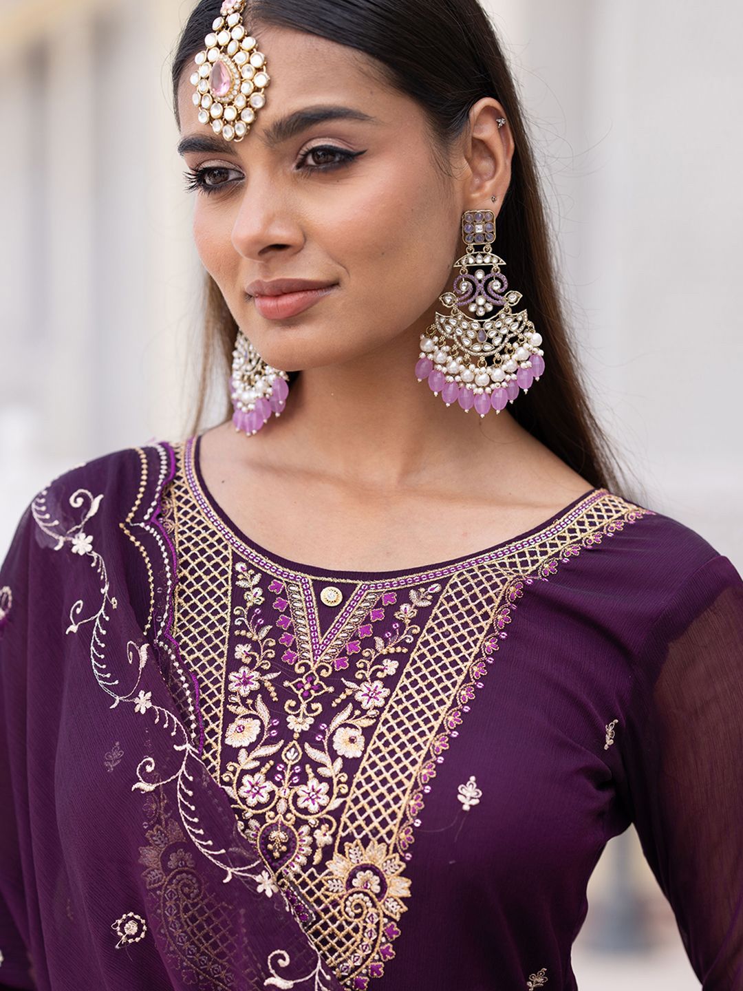 Dhiyona CH Women Ethnic Motifs Embroidered Regular Thread Work Kurta with Trousers & With Dupatta