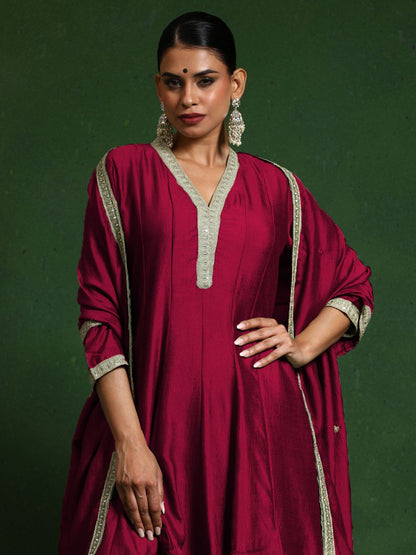 Dhiyona VA Woven Design Layered V-Neck Zari Kurta With Sharara & Dupatta