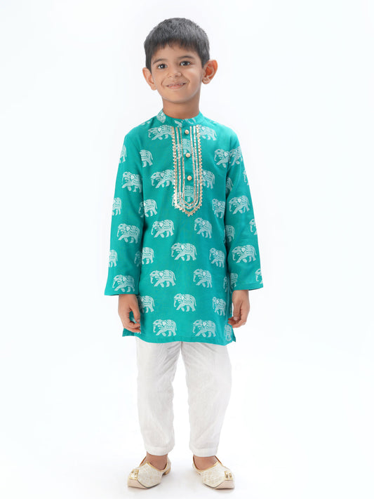 Trunk Tales Boys Green Kurta with Pant set