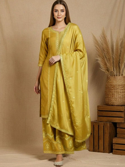 Dhiyona SN Women Ethnic Motifs Embroidered Beads and Stones Kurta & Sharara With Dupatta