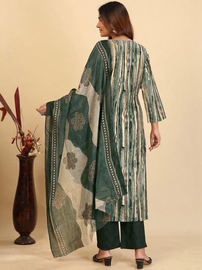 Printed Pure Cotton Round Neck Kurta & Trousers With Dupatta