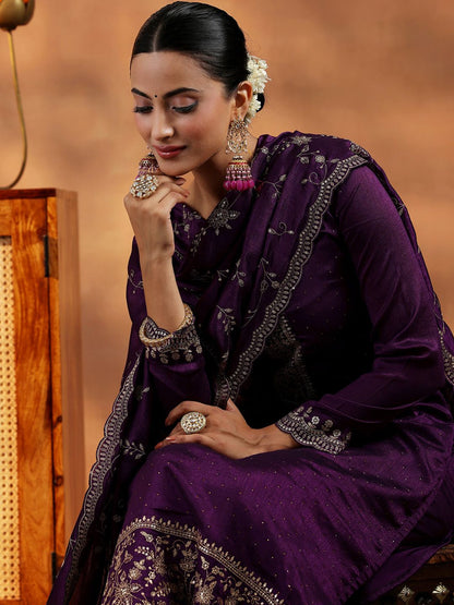 Dhiyona LL Women Floral Embroidered Regular Beads and Stones Kurta with Palazzos & With Dupatta