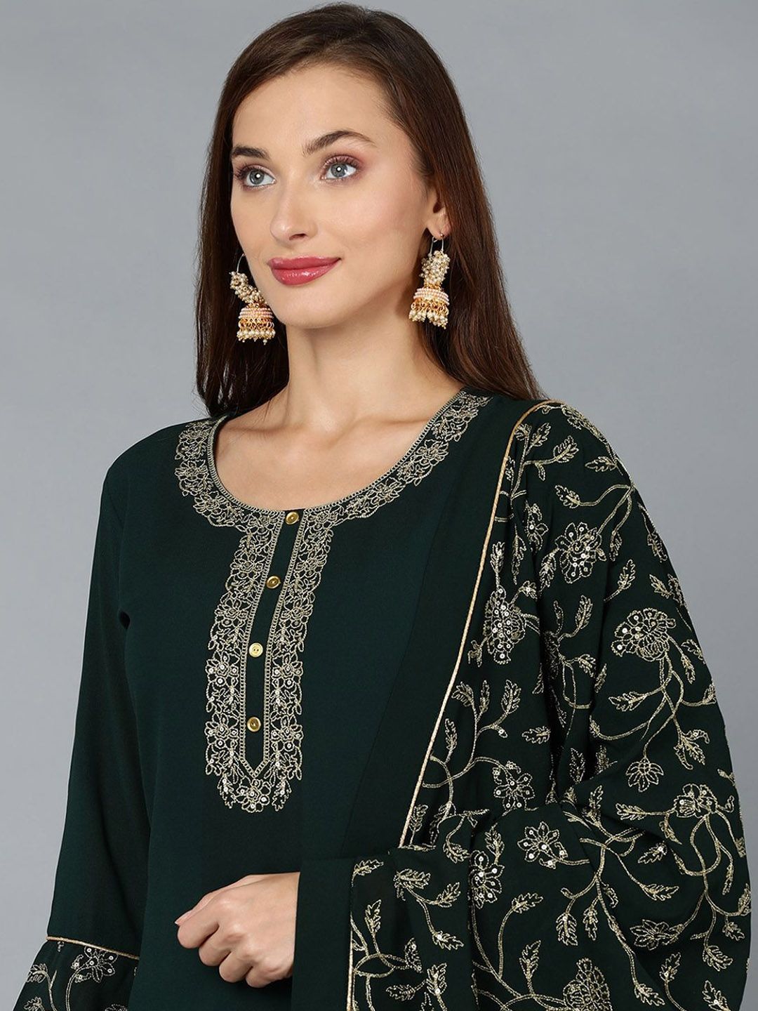 Dhiyona KL Women Ethnic Motifs Embroidered Regular Sequinned Kurta with Palazzos & With Dupatta