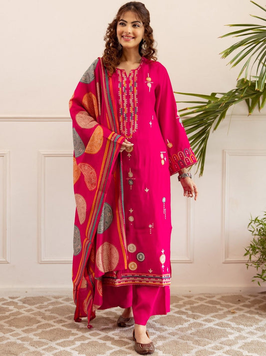 Dhiyona KL Women Ethnic Motifs Embroidered Regular Thread Work Kurta with Palazzos & Dupatta