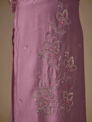 Women's Lavender Embroidered Straight Kurta Trousers With Dupatta Set