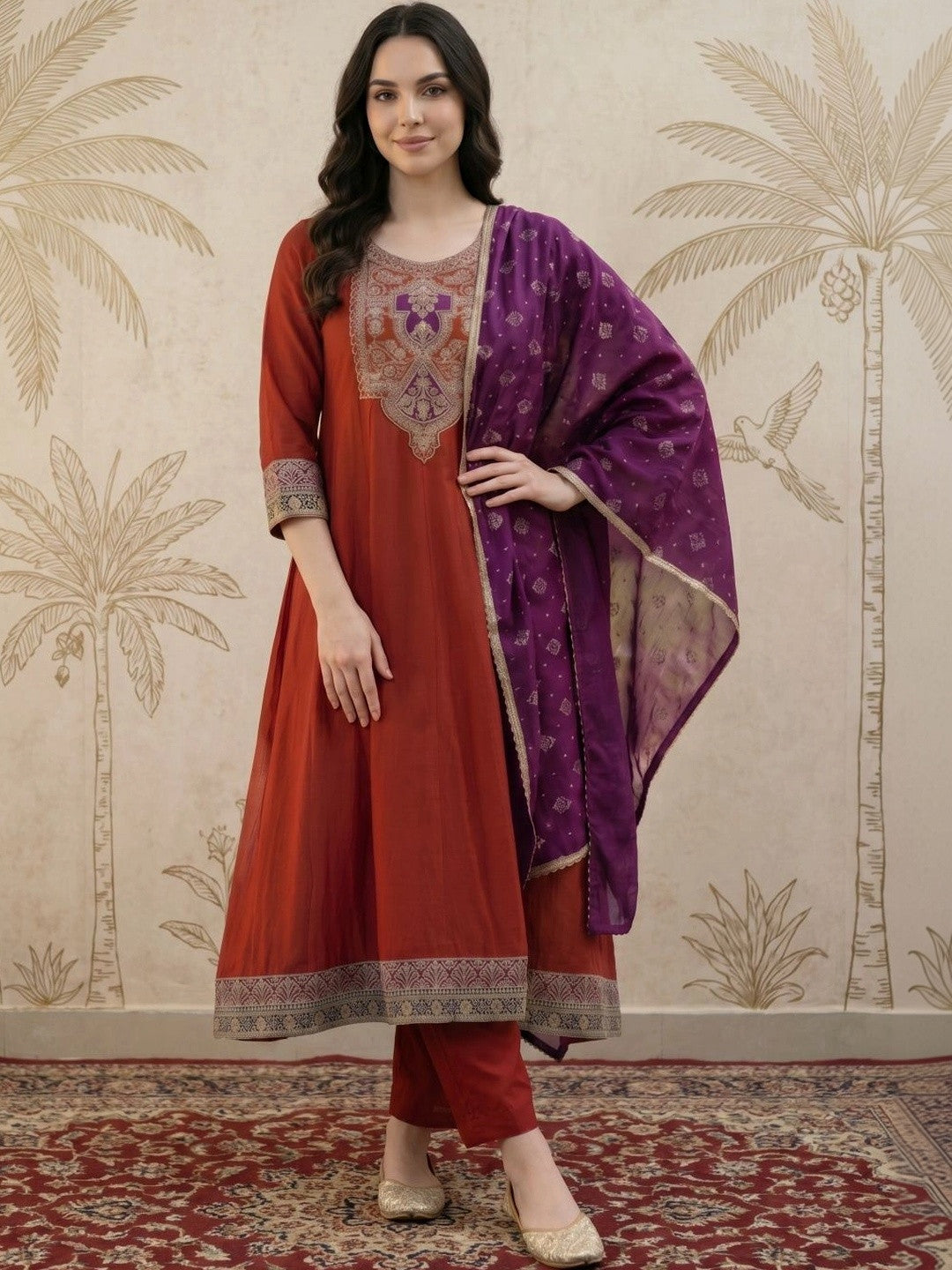 Dhiyona SN Women Ethnic Motifs Embroidered Regular Thread Work Kurta with Trousers & With Dupatta