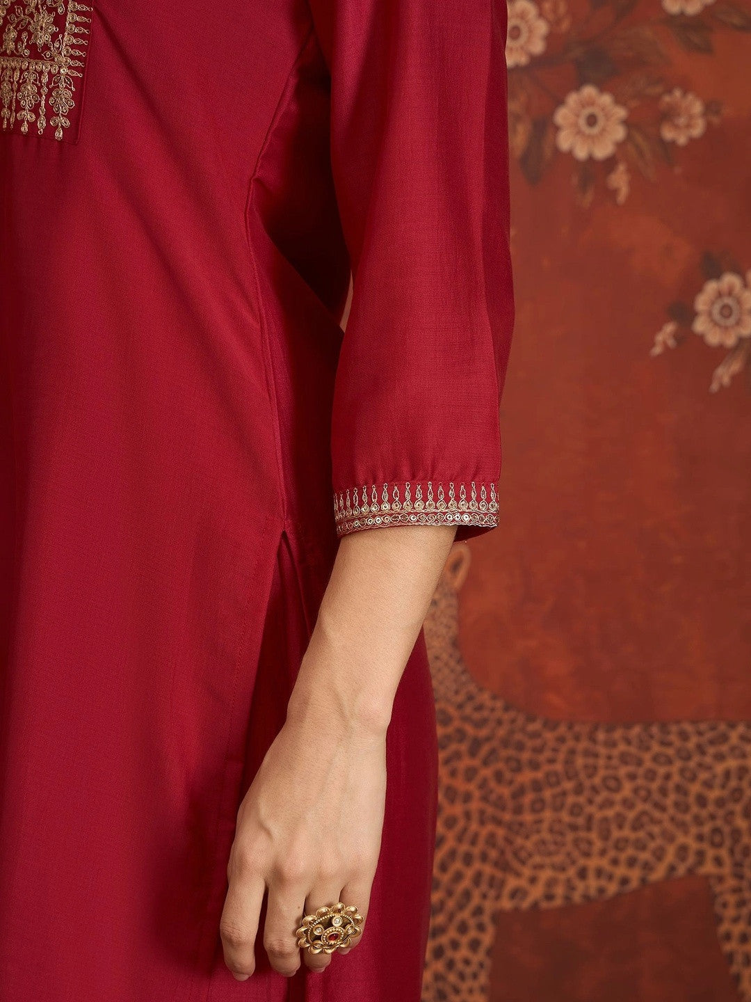 Women Ethnic Motifs Embroidered Regular Thread Work Kurta with Trousers & With Dupatta