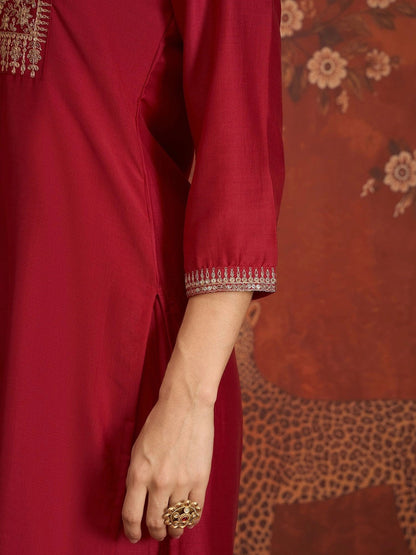 Women Ethnic Motifs Embroidered Regular Thread Work Kurta with Trousers & With Dupatta