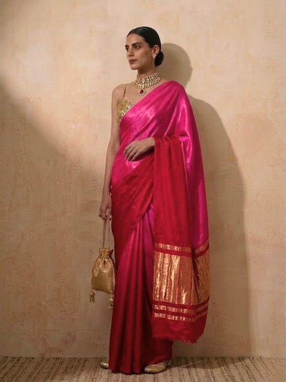 Dhiyona ST Gajji Silk Red Pink Ombre Saree with Self Blouse Fabric