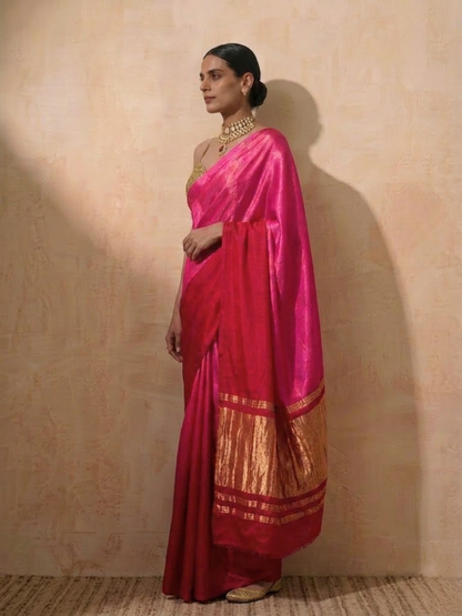 Dhiyona ST Gajji Silk Red Pink Ombre Saree with Self Blouse Fabric