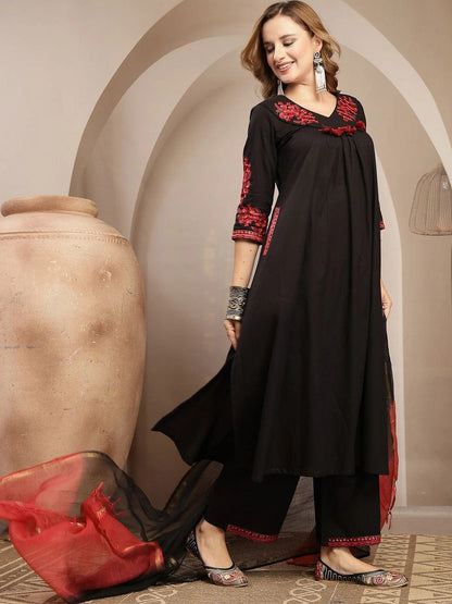 Women Embroidered Regular Sequinned Kurta with Palazzos & With Dupatta